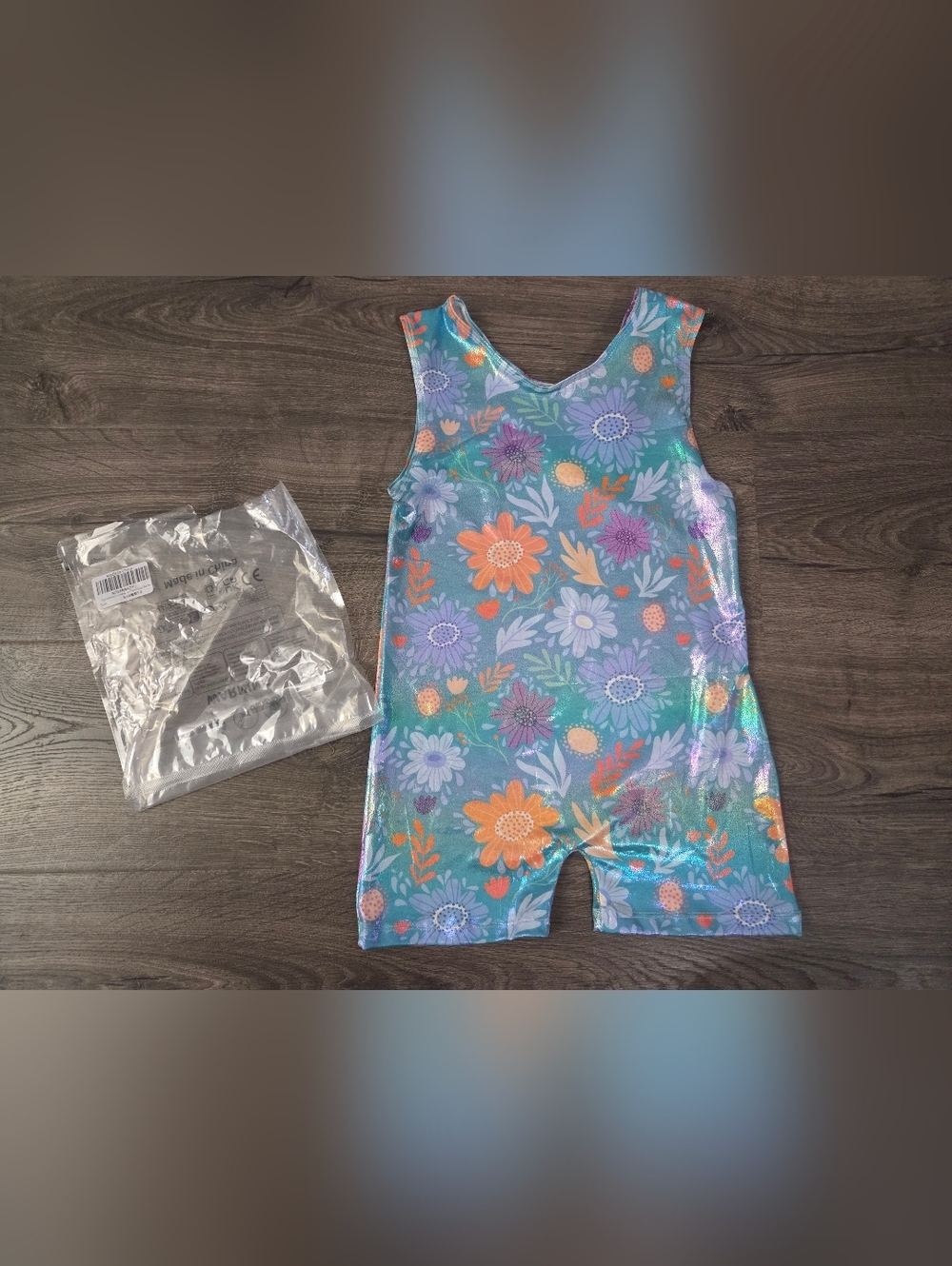 Floral Sparkle Girls' Blue Floral Gymnastics Leotard Size 7/8 NEW